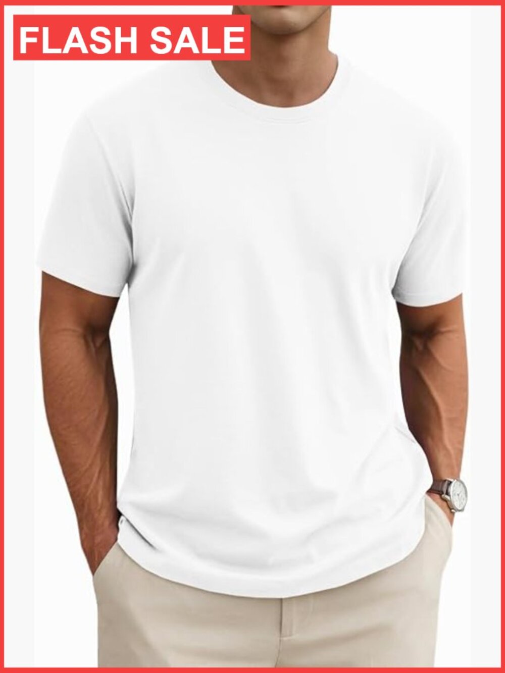 Men's Cotton Crew Neck Short Sleeve Tee Regular Fit Lightweight Tag-Free